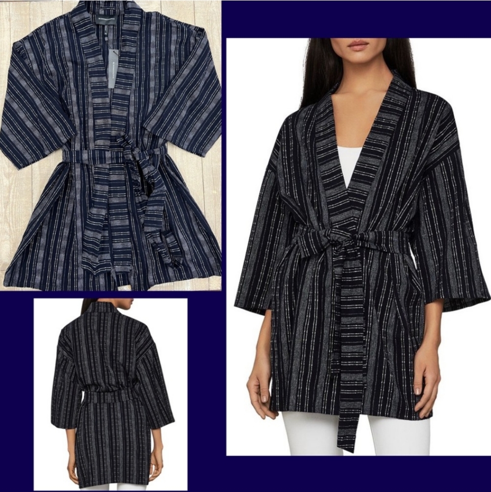 BCBGMAXAZRIA Women's Topper MIDI Wrap Jacket Dark Navy Size XS/S